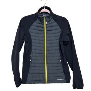 Eddie Bauer Hybrid Goose Down Jacket Womens Medium Black Gray Mock Neck